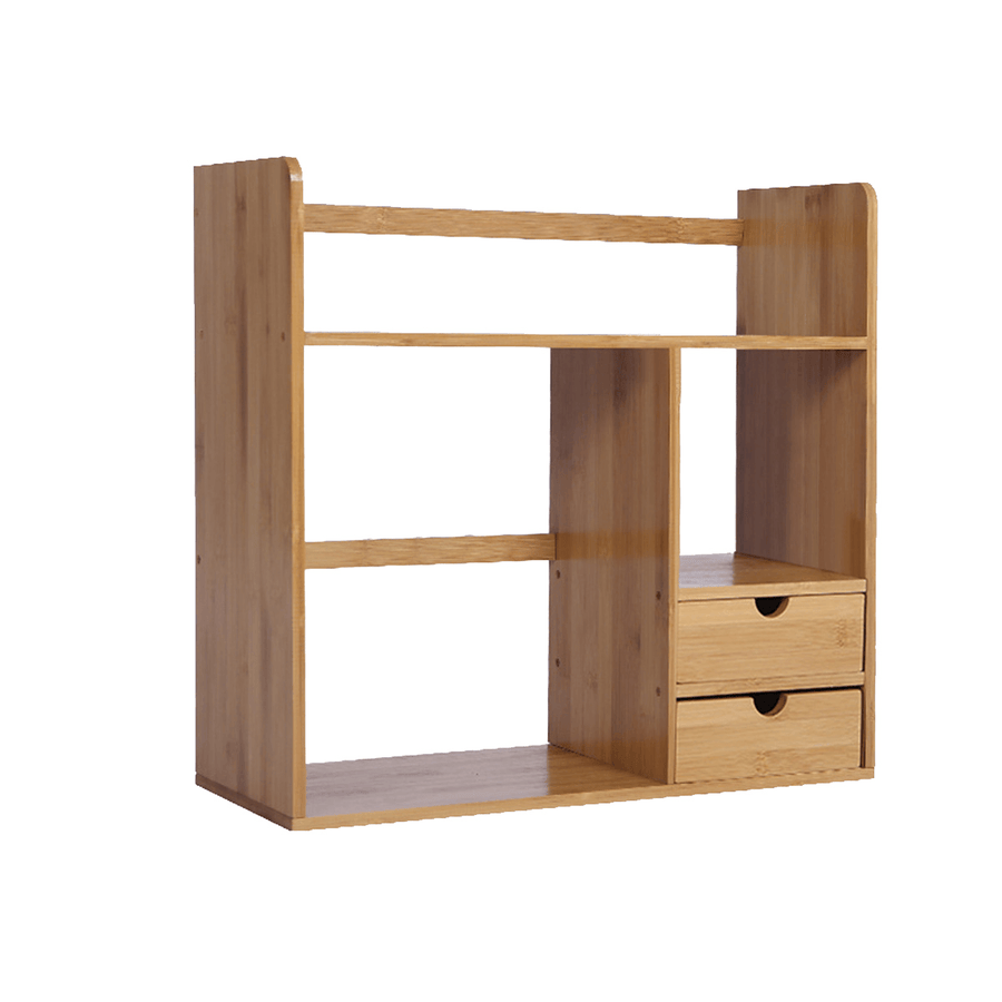 Bamboo Small Bookshelf Wooden Bookcase Desktop Storage Racks Decoration Display Shelves with Drawers Home Office Furniture - Trendha