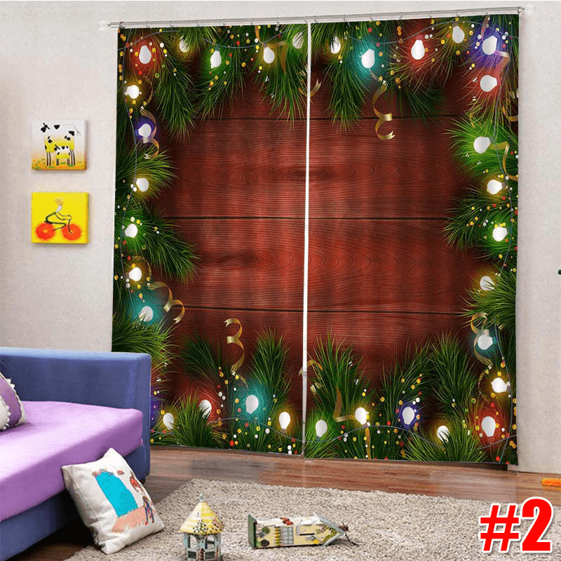 2PCS 3D Print Window Curtain Drapery Door Screen Panel for Christmas Decoration - Trendha