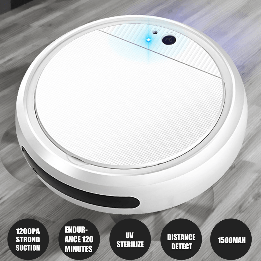 USB Smart Automatic Robotic Vacuum Cleaner UV Disinfection 1200Pa Sweeper Machine Edge Clean - Trendha