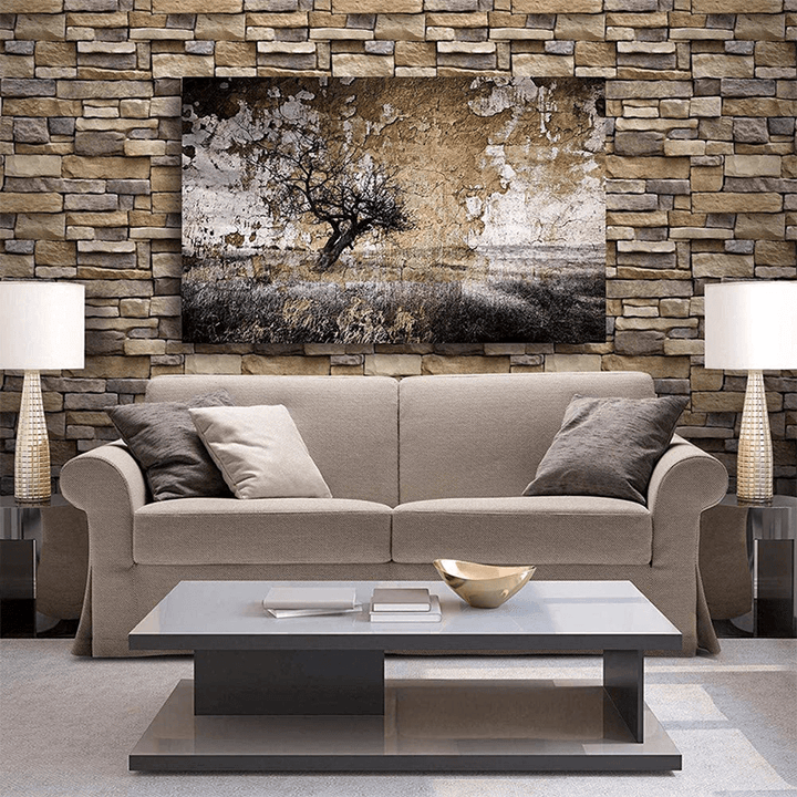 45Cm X 10M Stone Wall Wallpaper Roll 3D Effect Vinyl Wallcovering Realistic Textured Paper - Trendha