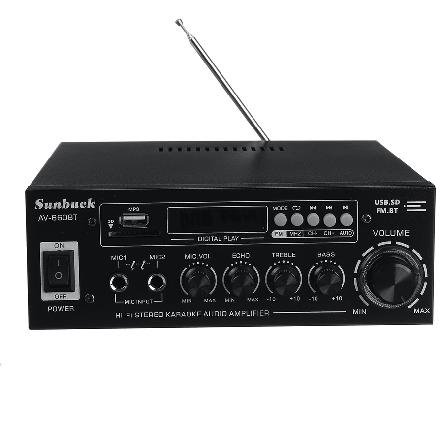 Sunbuck AV-660BT 2000W Bluetooth 5.0 Audio Power Amplifier EQ Stereo AMP Car Home 2CH AUX USB FM Radio - Trendha