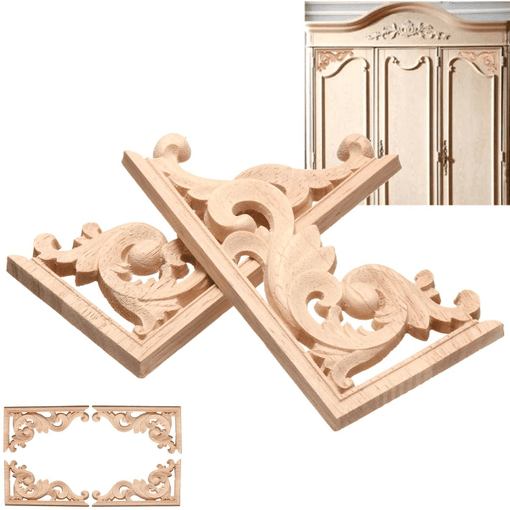 13*7CM Wood Carving Decal Corner Applique Frame for Wall Wardrobe Door Decoration - Trendha