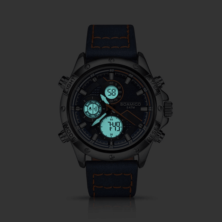 BOAMIGO F546 Two Time Zones Dual Display Watch LED Light Chronograph Alarm Men Quartz Watches - Trendha