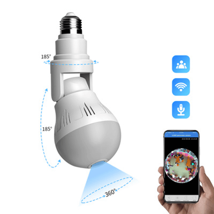 XIAOVV D5 360° Panorama 1080P WIFI Light Bulb Camera H.265 Two-Way Audio V380 APP Control Lighting Bulb Lamp Wireless Security Surveillance Indoor IP Camera - Trendha