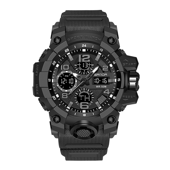 SANDA 6021 Luminous Sport Watch Fashion Men Stopwatch Calendar Alarm Clock Dual Display Digital Watch - Trendha