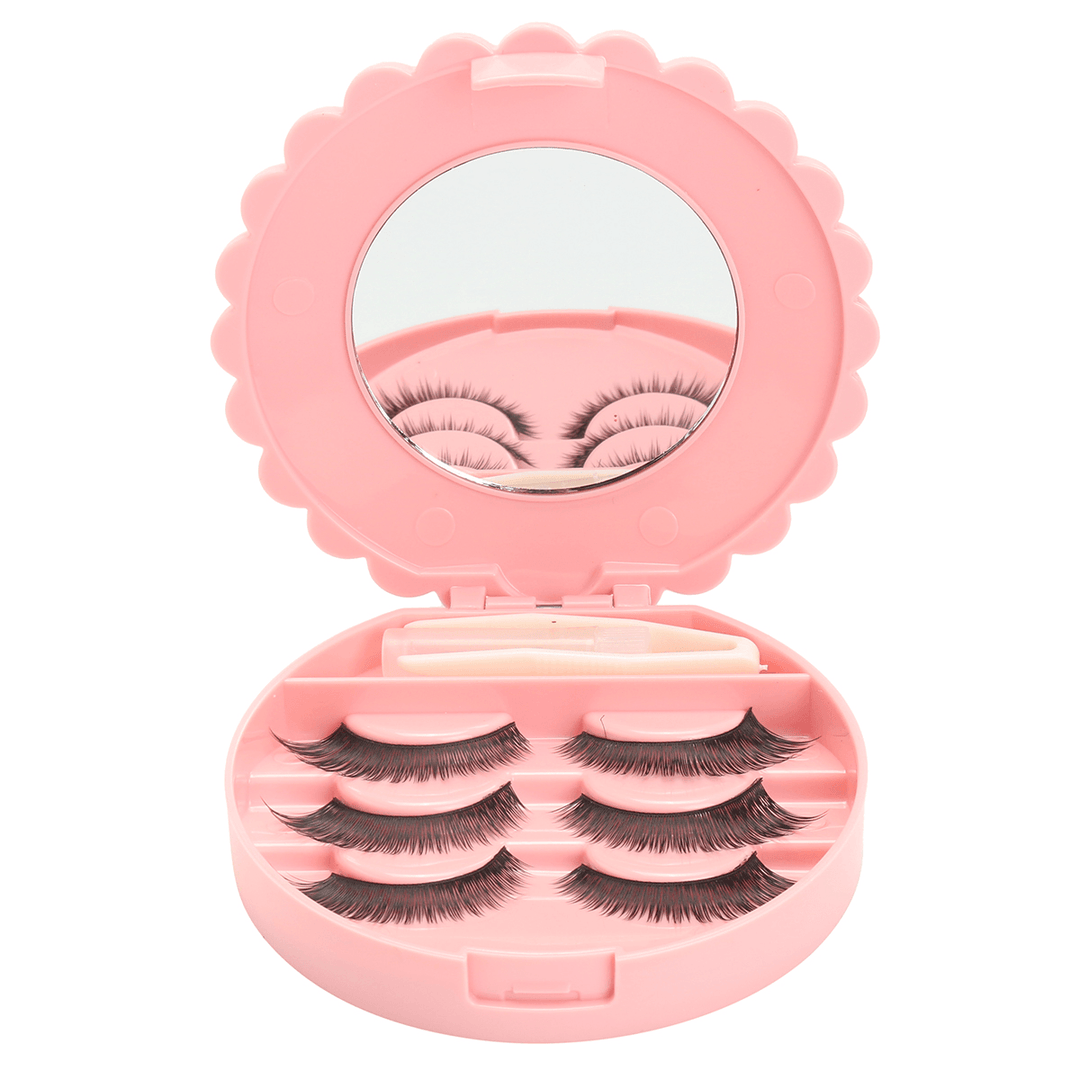False Eyelash Set Fake Eyelashes Small Mirror Storage Box with Glue Tweezers - Trendha