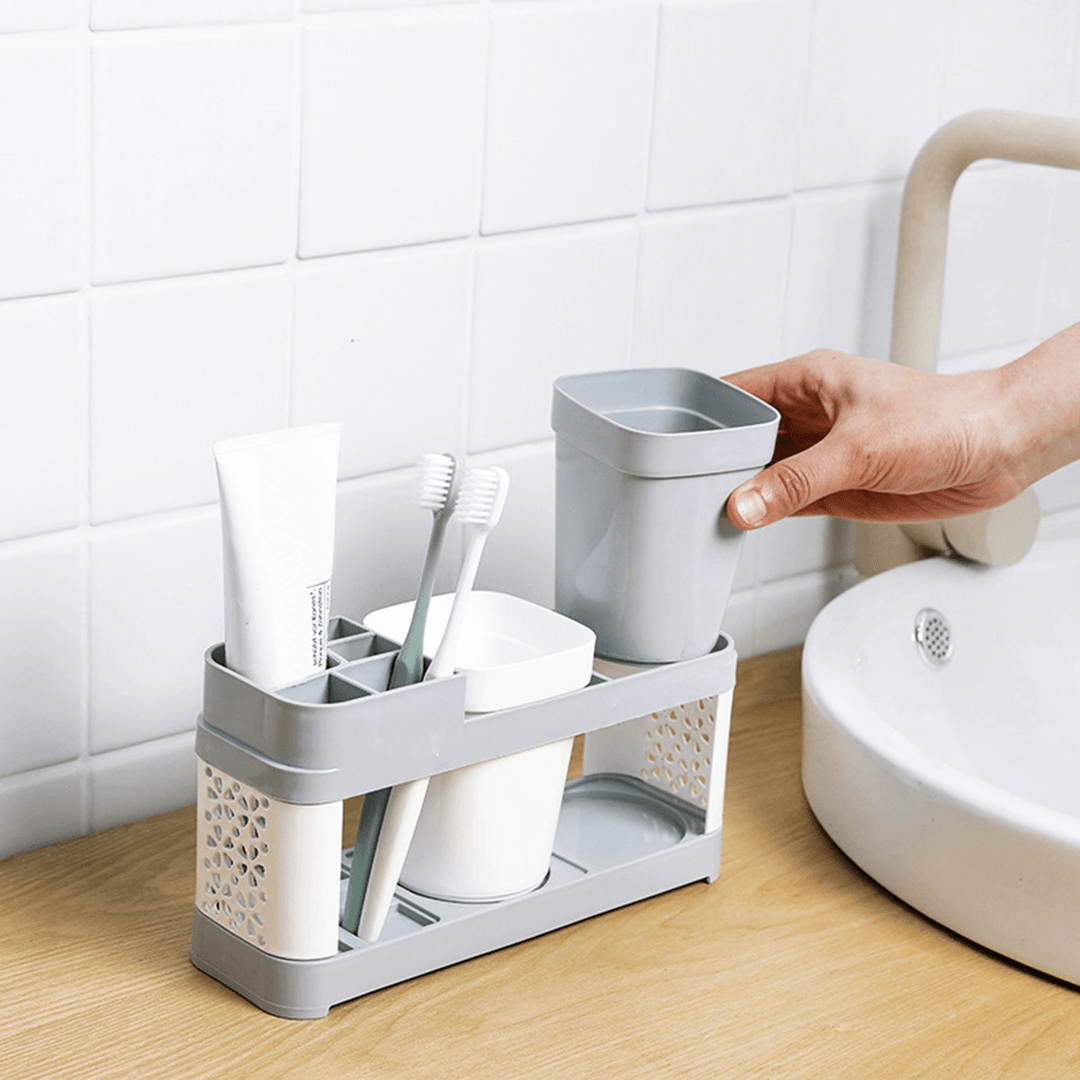 Toothbrush Holder Stand Plastic Cup Set Shelf Bathroom Toothpaste Storage Rack - Trendha