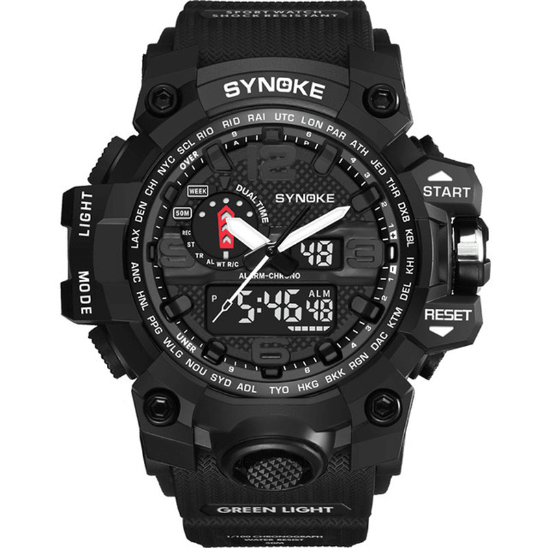 SYNOKE 9401 Sport Men Digital Watch 5ATM Waterproof Dual Time Luminous Display Dual Display Watch - Trendha