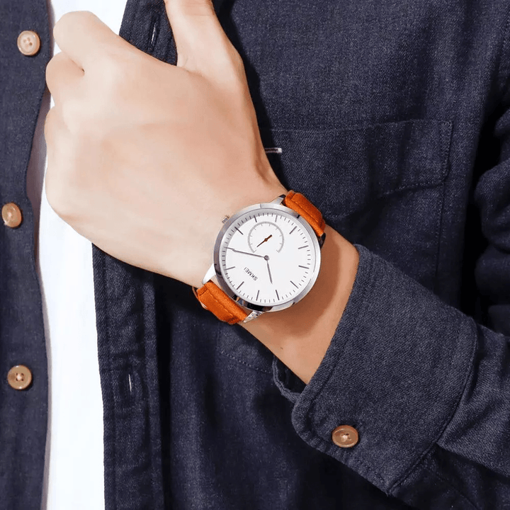 SKMEI 1676 Fashion Men Watch Waterproof Leather Strap Simple Quartz Watch - Trendha