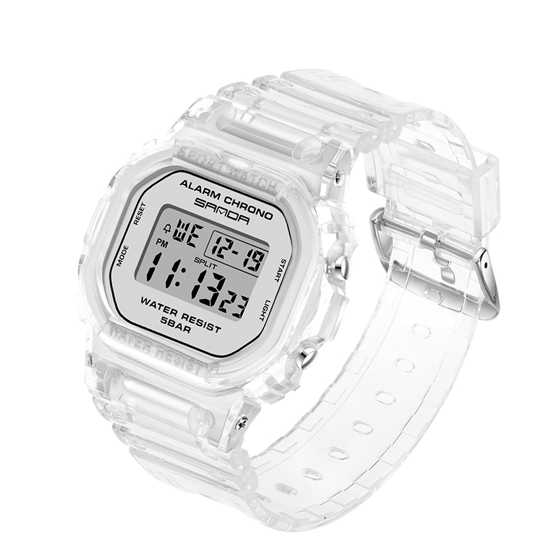 SANDA 2009 Transparent Strap Digital Watch - Fashionable Luminous Display Stopwatch with Fresh Color Design - Trendha