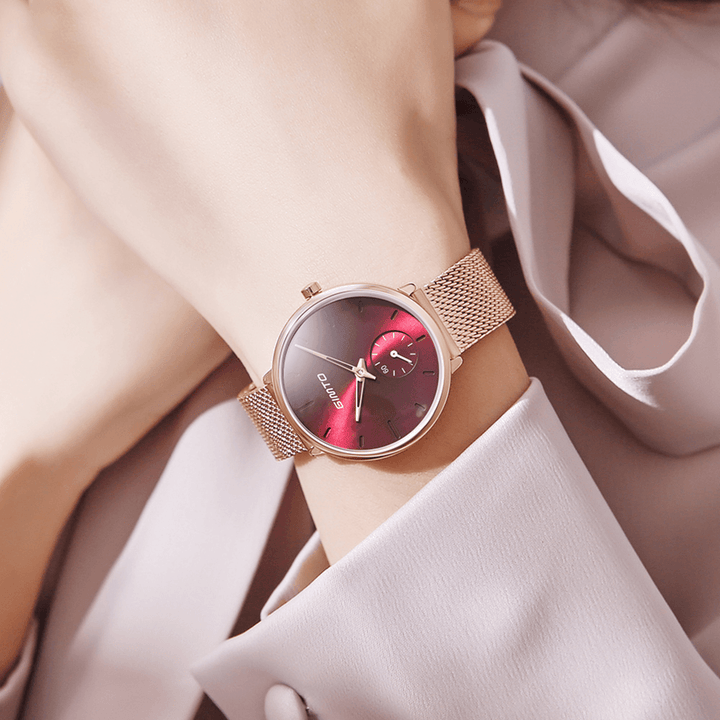 GIMTO GM270 Simple Two-Pin Design Dial Rose Gold Mesh Steel Strap Fashion Women Quartz Watch - Trendha
