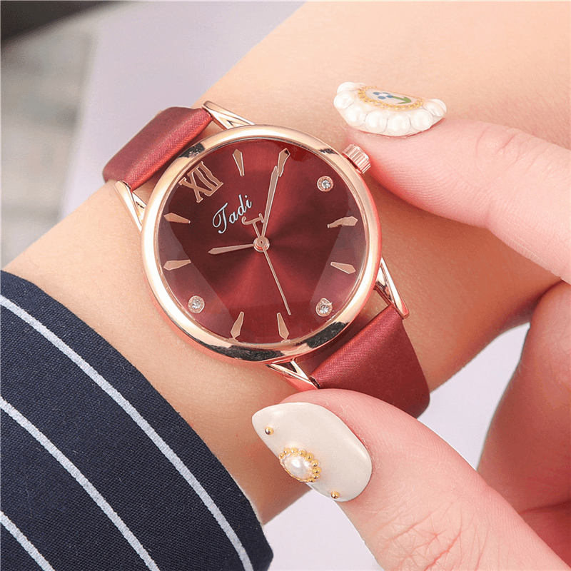 Fashion Elegant Women Watches Leather Band Geometric Design Roman Numeral Quartz Watch - Trendha