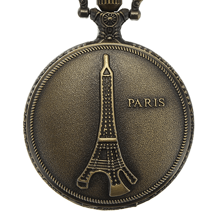 DEFFRUN Vintage Eiffel Tower Pattern PARIS Chain Retro Pocket Watch - Trendha