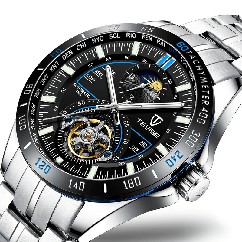TEVISE T855 Waterproof Full Steel Automatic Mechanical Watch Business Style Men Watch - Trendha