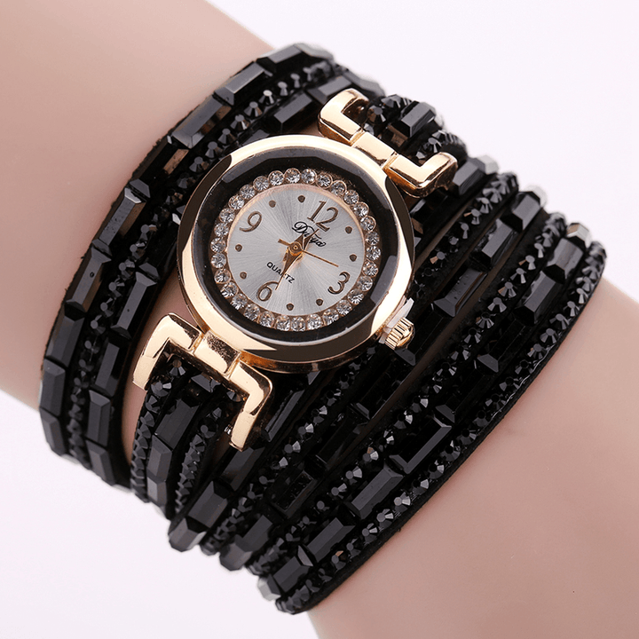 DUOYA DY004 Crystal Casual Style Ladies Bracelet Watch Gold Case Quartz Movement Watches - Trendha