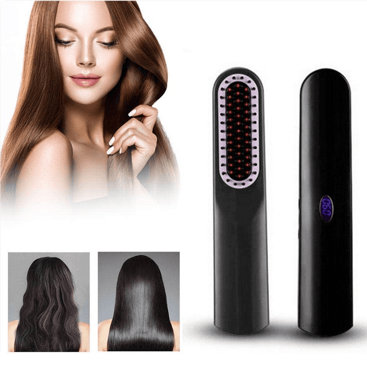 Multi-Functional Straight Hair Comb Cordless USB Charging Hair Straightening Brush LCD Wireless Men Beard Straightener Hair Style Comb - Trendha