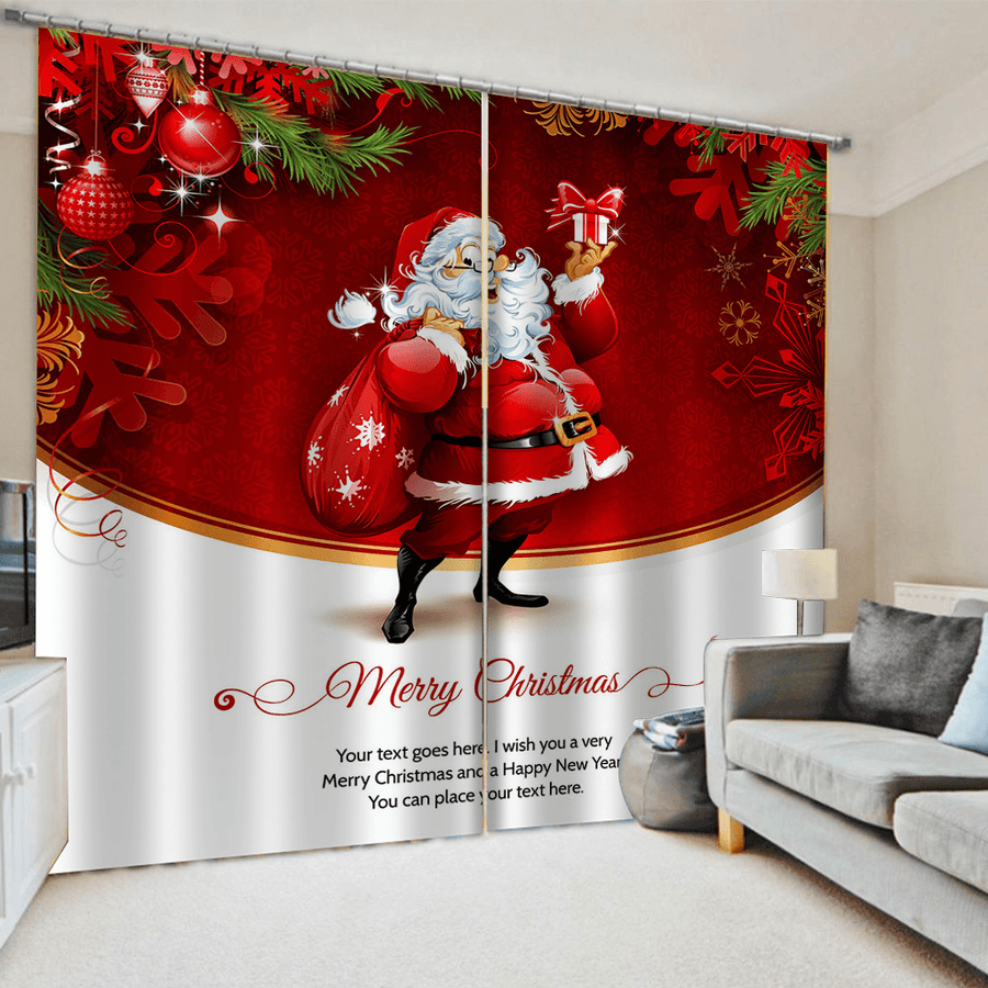 Christmas Xmas Curtain Home Decor Santa Claus 3D Painted Shading Curtains with Hook - Trendha