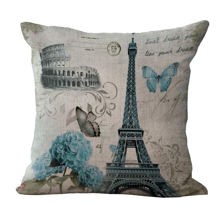 Paris Eiffel Tower Printed Pillow Case Linen Sofa Soft Cushion Cover - Trendha