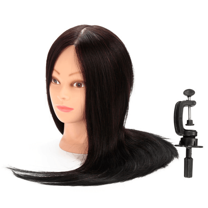 100% Black Practice Mannequin Real Human Hair Training Head Hairdressing Cutting Clamp Holder - Trendha