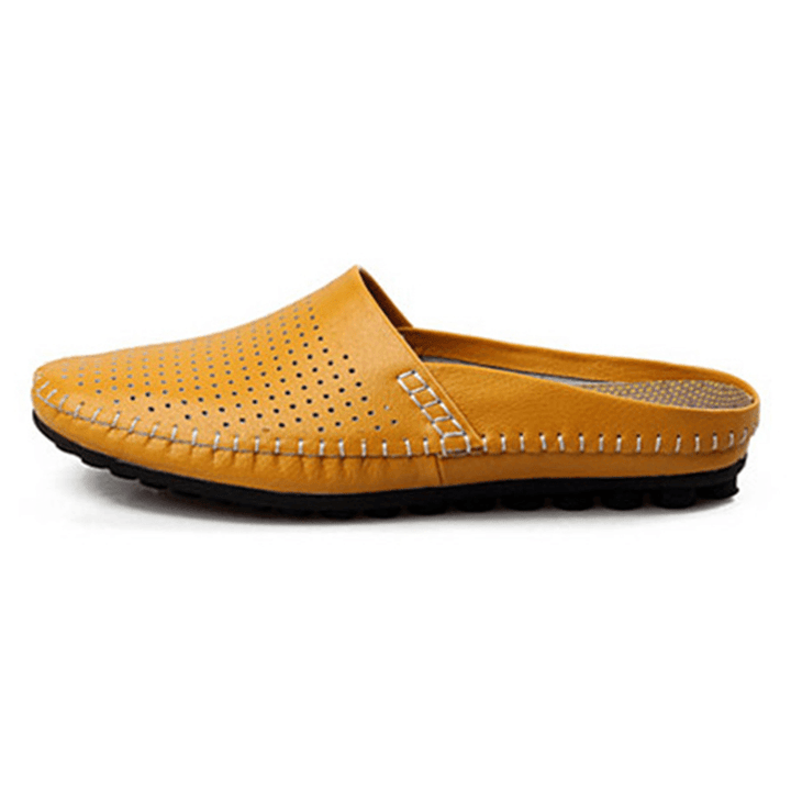 Slipper Men Hollow Out Casual Beach Slip on in Leather - Trendha