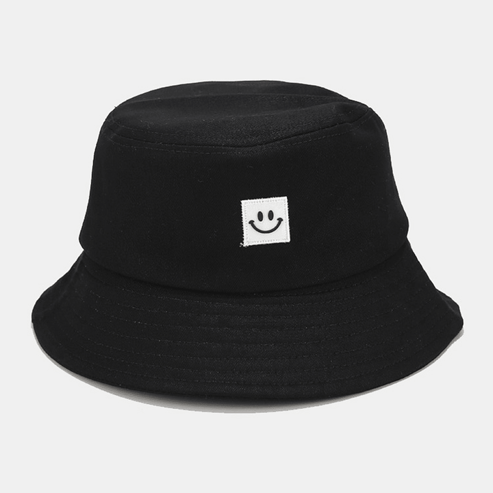 Unisex Smile Pattern Patch Wide Brim Sun Hat All-Match Outdoor Casual Sunshade Bucket Hat - Trendha