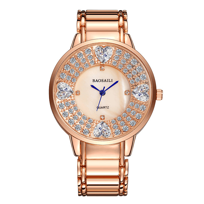BAOSAILI BSL1036 Shining Ladies Wrist Watch Heart Imitation Diamond Quartz Watch - Trendha