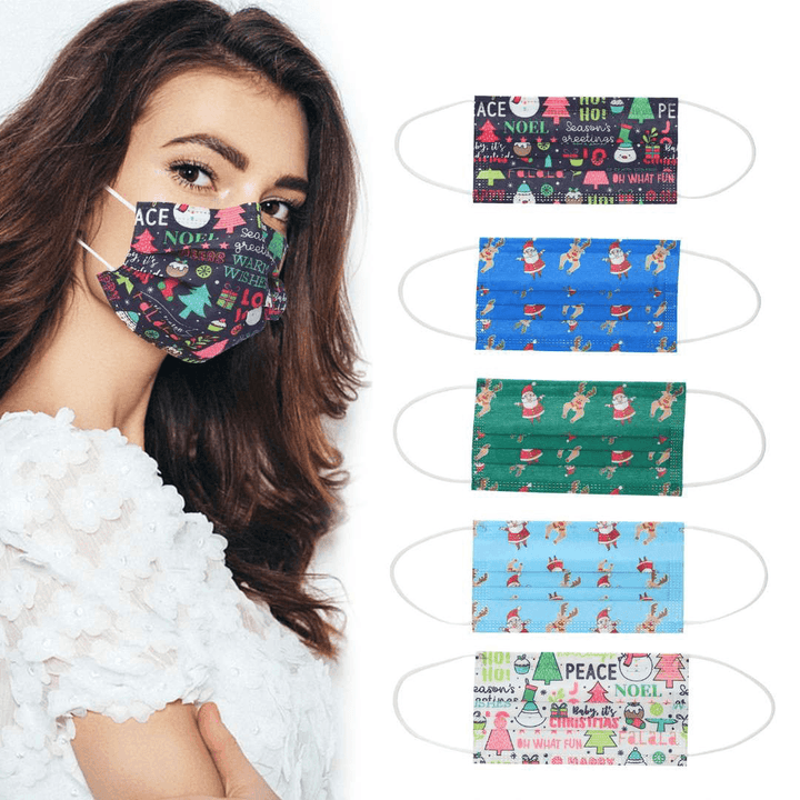 Adult Cartoon 50Pcs Disposable Mouth Face Masks 3-Layer Respirator Mask Christmas Dust-Proof Personal Protection - Trendha