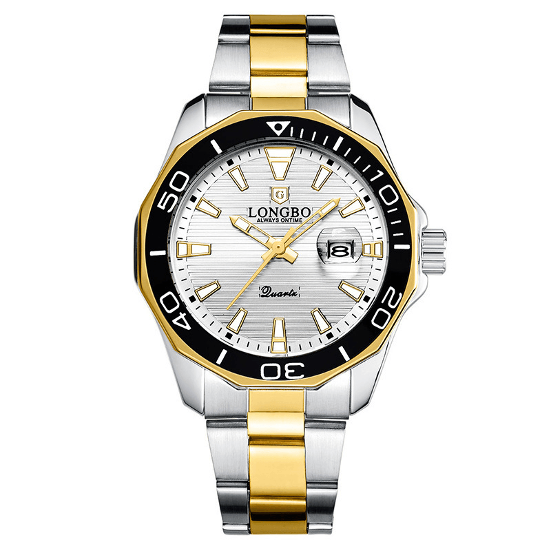 LONGGO Business Fashion Luminous Display Calendar Steel Band 3ATM Waterproof Men Wristwatch Quartz Watch - Trendha
