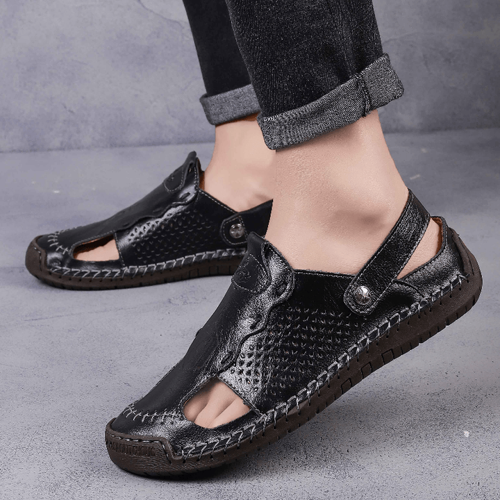 Men Leather Breathable Closed Toe Non Slip Comforty Casual Outdoor Sandals - Trendha