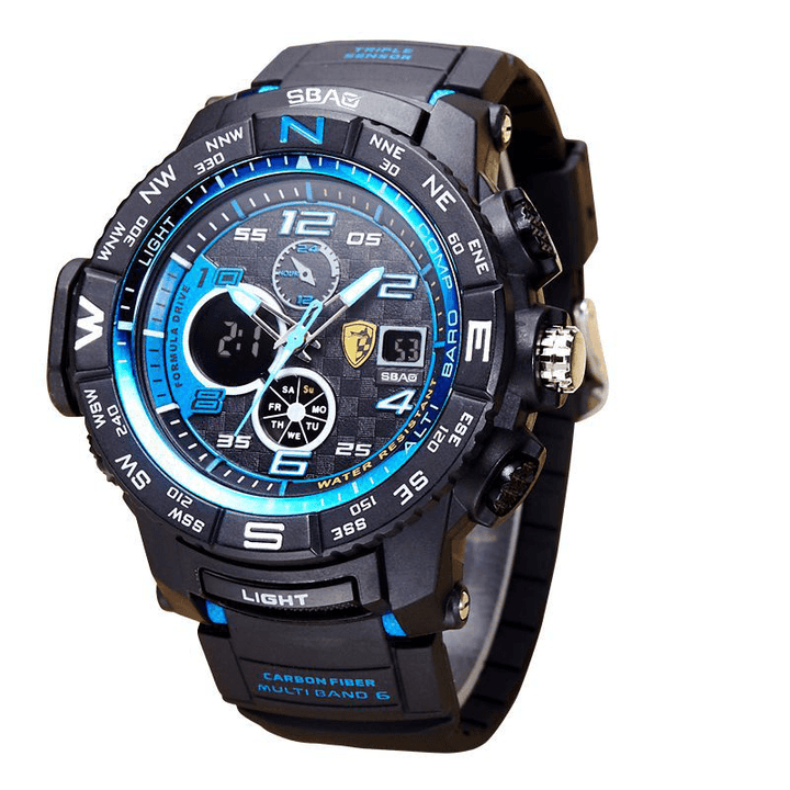 SBAO S8006 Luminous Display Fashion Sport Style 12/24Hours Waterproof Men Dual Display Digital Watch - Trendha