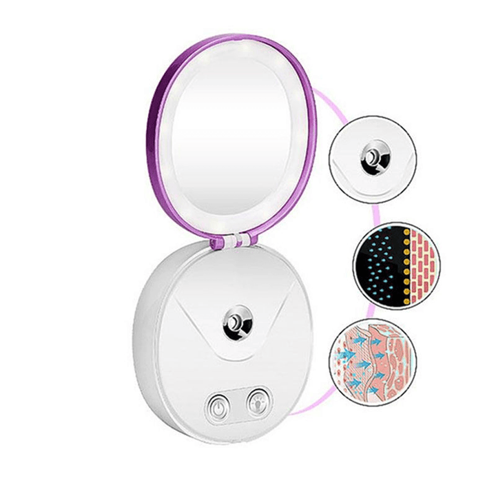 Luckyfine 4 in 1 Mini Nano-Mist Cold Sprayer Facial Humidifier with Makeup Mirror Light Power Bank - Trendha