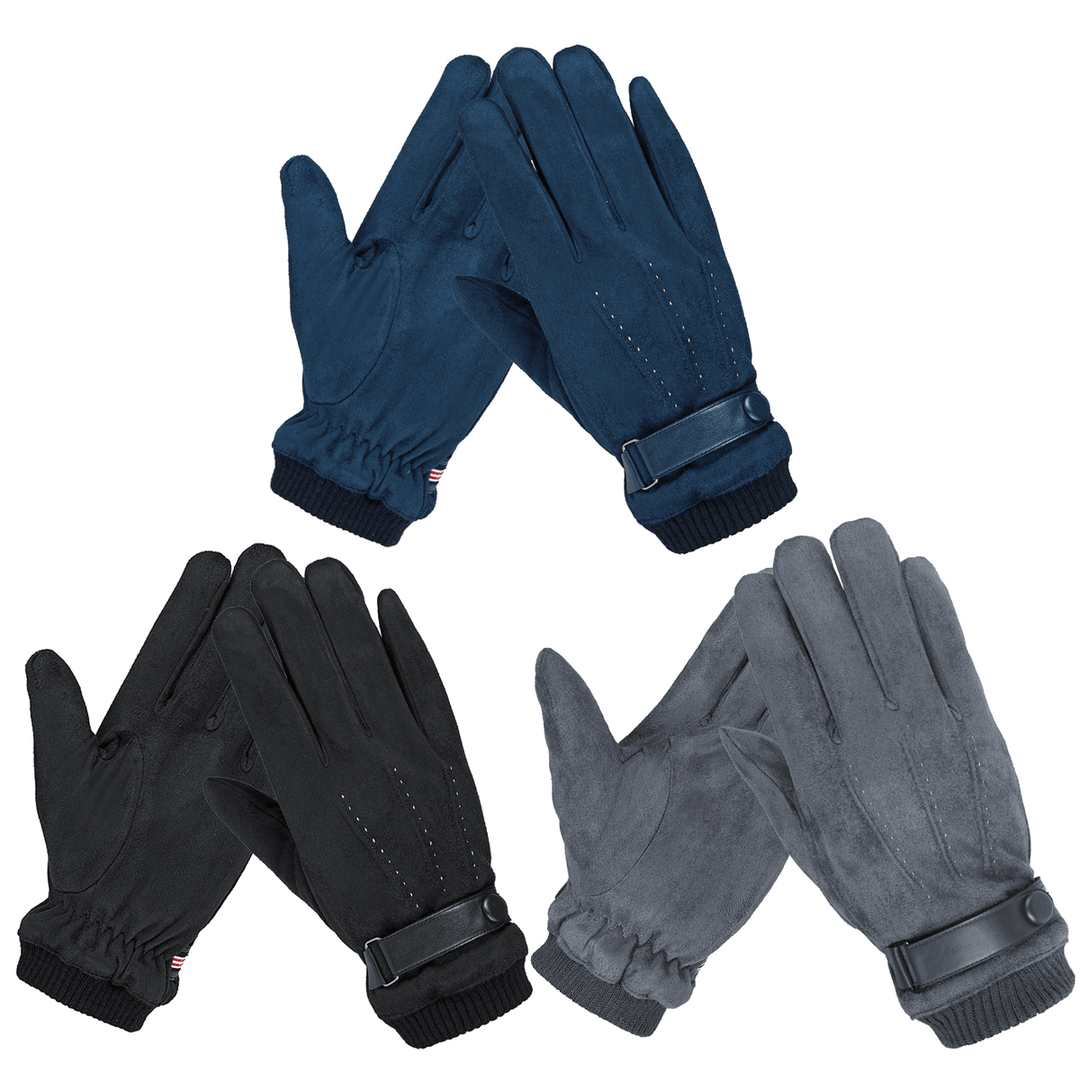 Mens Winter Suede Gloves Touch Screen Windproof Thermal Warm Outdoor Sport Skiing Gloves - Trendha