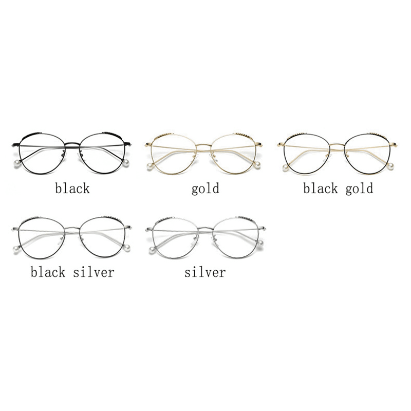Retro Literary Optical Glasses Feather round Glasses Frame Pearl Legs Ladies Eyeglasses Eye Care - Trendha