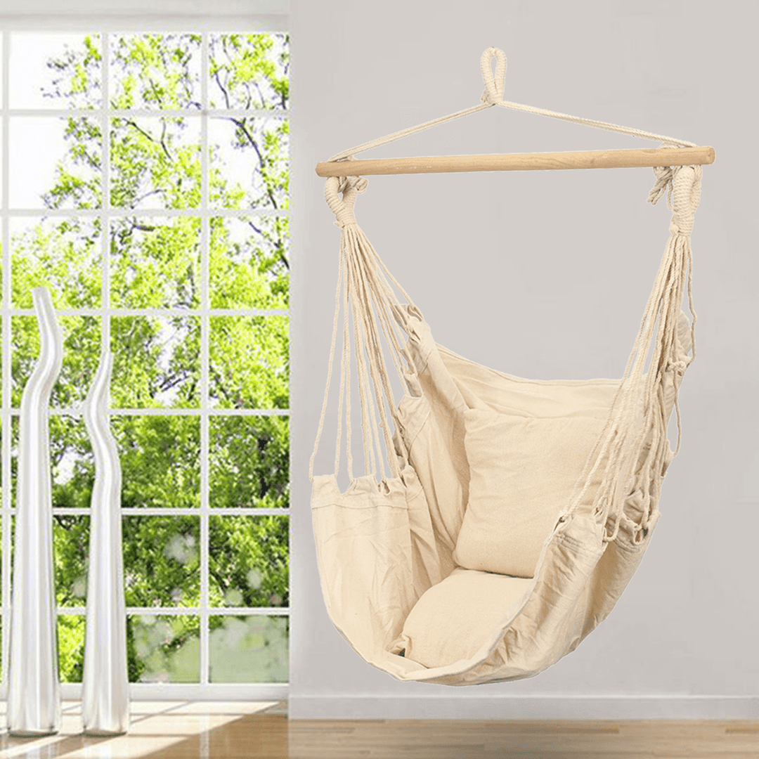 Deluxe Hanging Hammock Chair Swing INCLUDES Soft Cushions Outdoor Camping Frame - Trendha