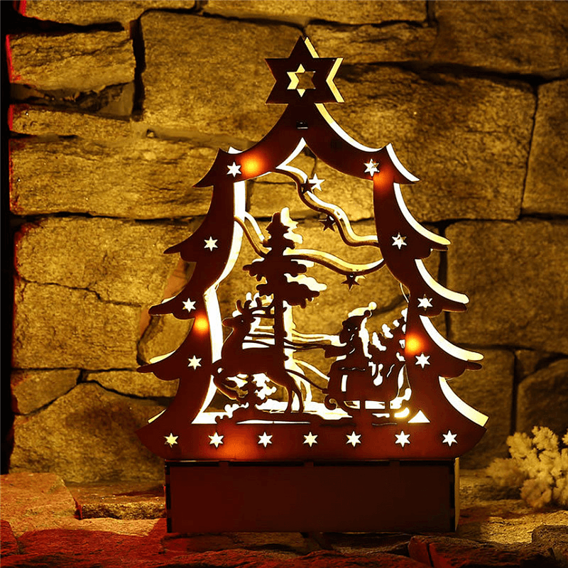 Christmas Party Home Decoration LED Lamp Glowing Wooden Tree Ornament Toys for Kids Children Gift - Trendha