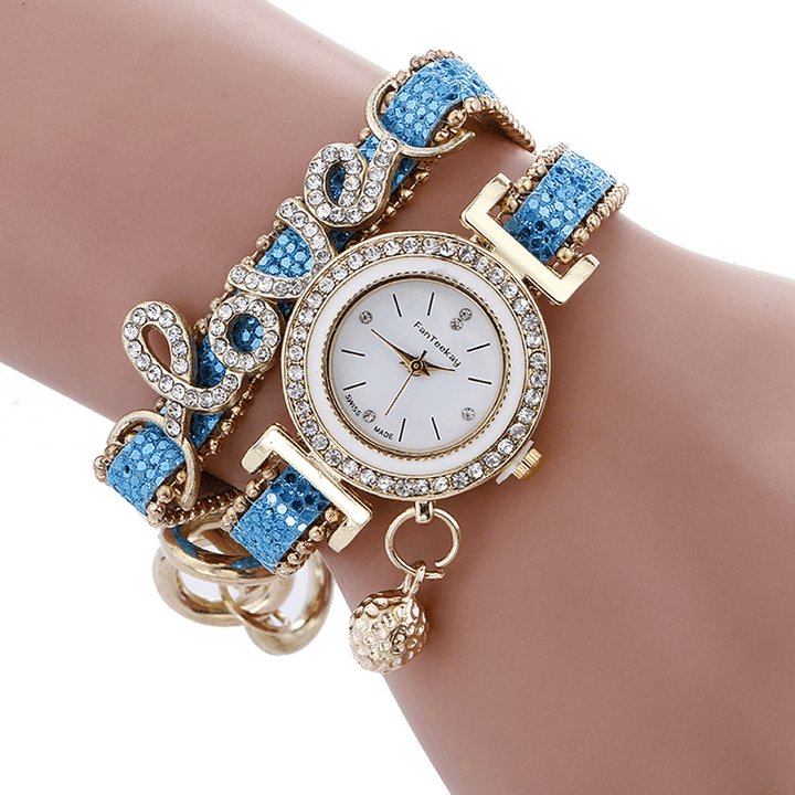 Fashion Luxury Women Watch Love Word Leather Strap Ladies Bracelet Quartz Watch - Trendha
