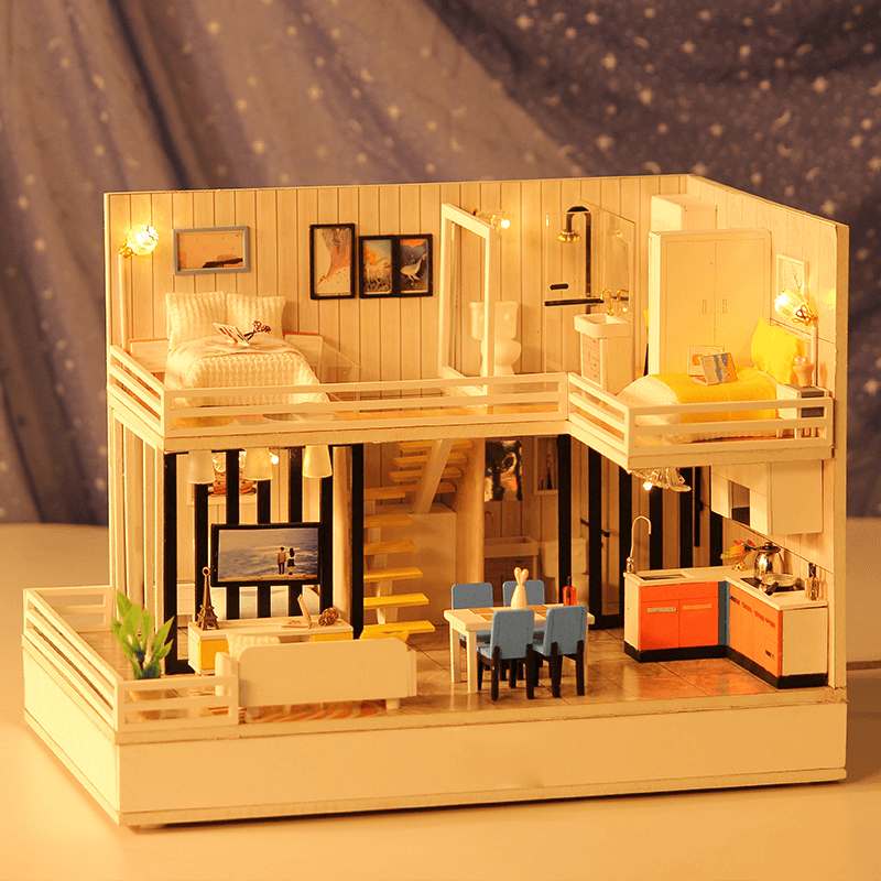 Iiecreate F001 Time Elegant House Handmade DIY Cabin Doll House with Dust Cover Bluetooth Stereo - Trendha