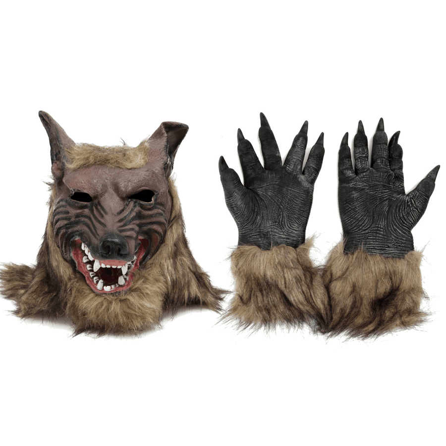 1/2PC Latex Rubber Wolf Head Hair Mask Werewolf Gloves Party Scary Halloween Cosplay - Trendha
