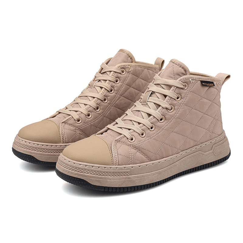 Men Stitching Plaid down Cloth Comfy Slipm Resistant Lace up High Top Sneakers - Trendha