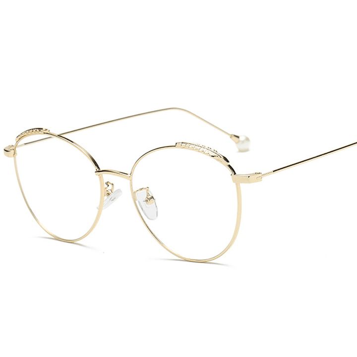 Retro Literary Optical Glasses Feather round Glasses Frame Pearl Legs Ladies Eyeglasses Eye Care - Trendha