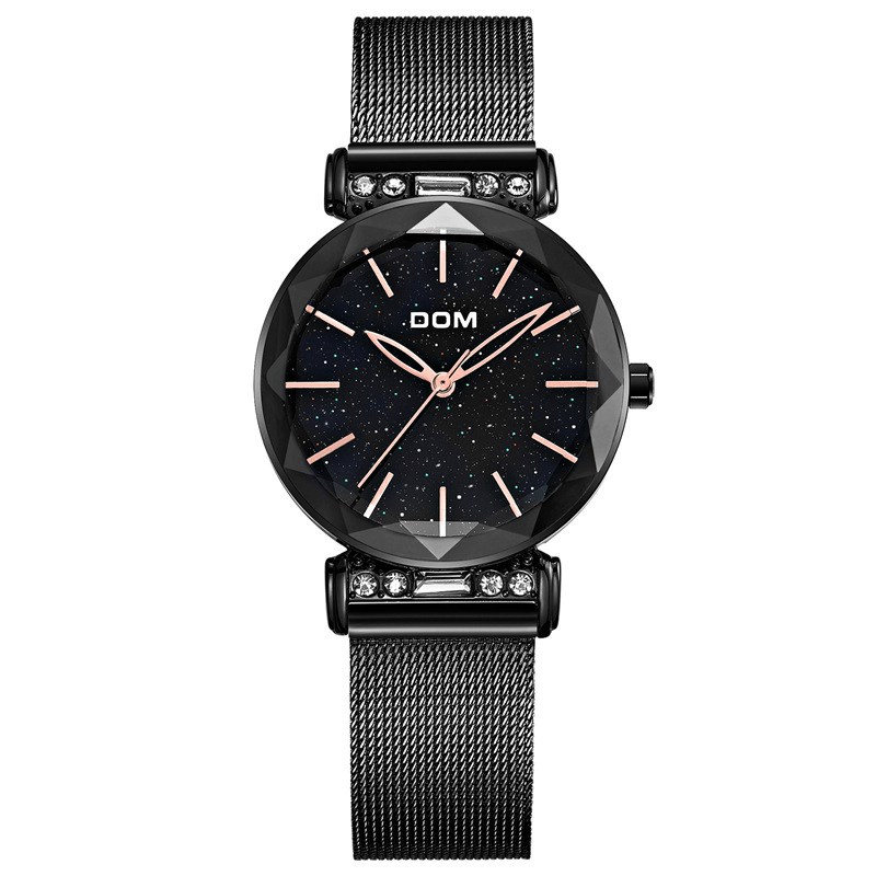 DOM G-1245BK Fashion Women Watch Starry Sky Dial Hardlex Glass Stainless Steel Straps Quartz Watch - Trendha