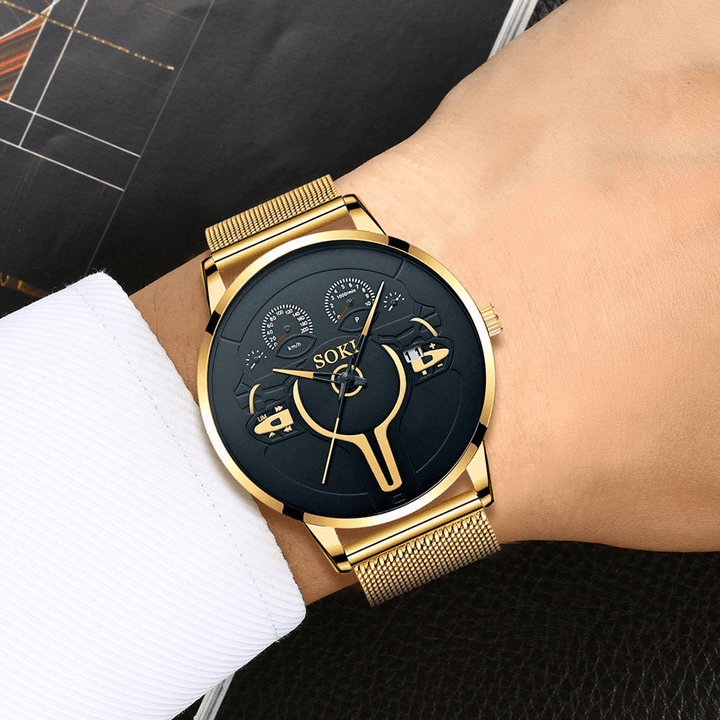 Fashion Casual Alloy Men Business Watch Decorated Pointer Calendar Quartz Watch - Trendha