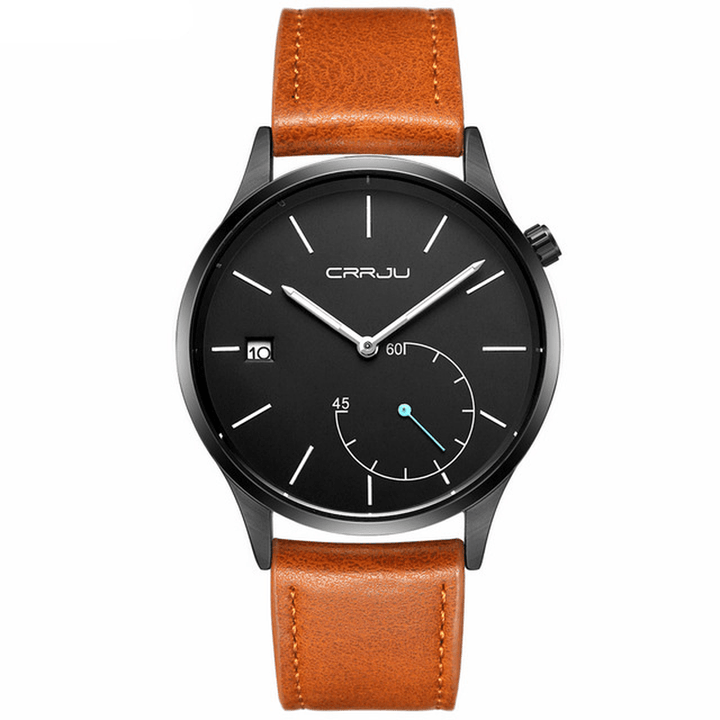 CRRJU 2129 Casual Style Calendar Men Wrist Watch Leather Strap Working-Dials Quartz Watches - Trendha