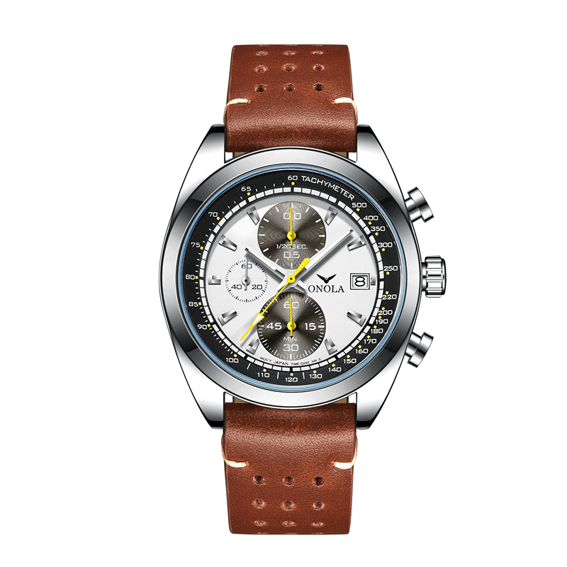 ONOLA ON6823 Fashion Stopwatch Calendar Display Men Watch Waterproof Leather Strap Quartz Watch - Trendha