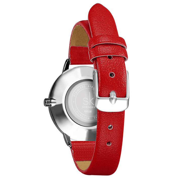 SHENGKE SK K0116 Fashion Simple Dial Conspicuous Leather Strap Women Quartz Watch - Trendha