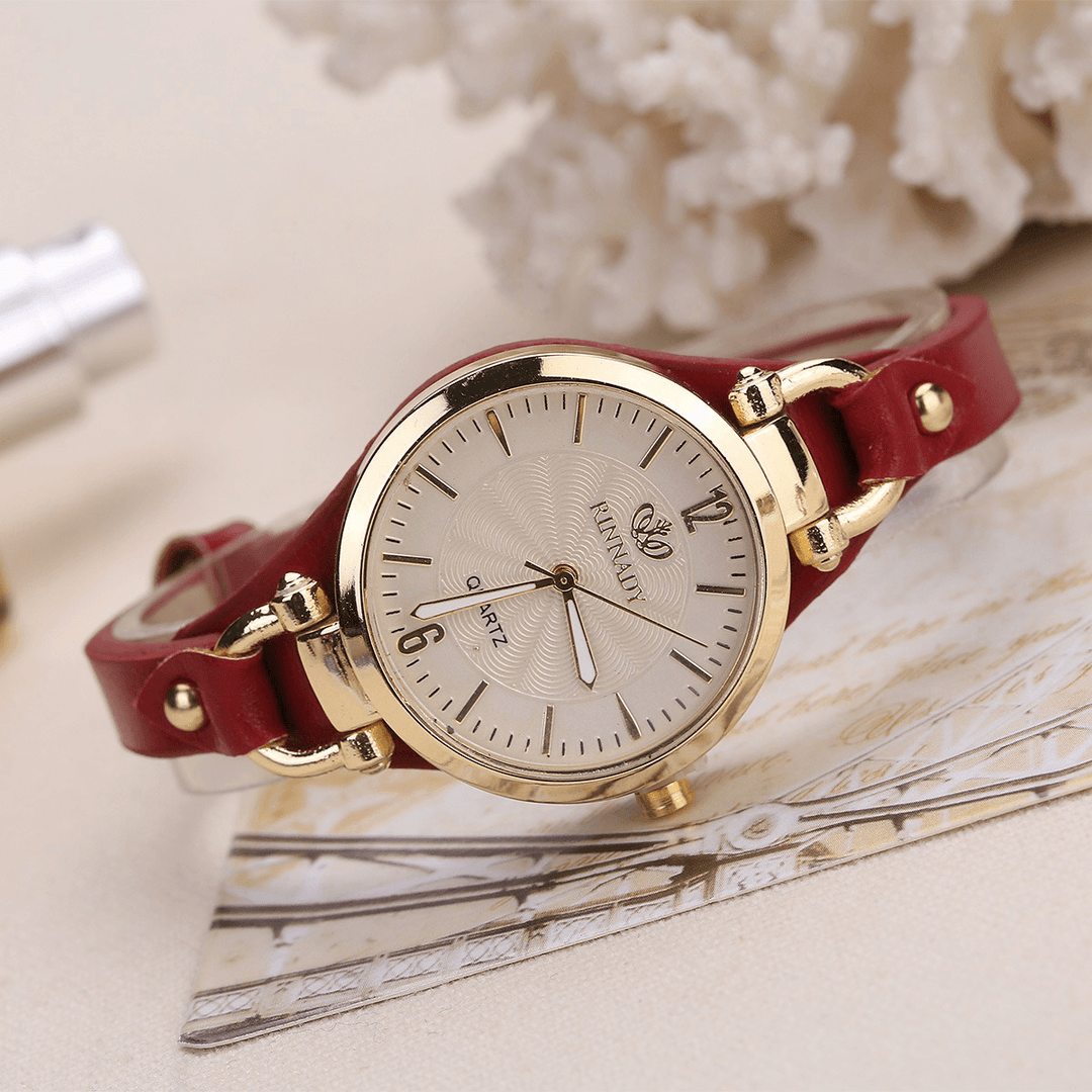 Fashion Colorful Leather Band Women Simple Dial Rose Gold Case Quartz Watch - Trendha