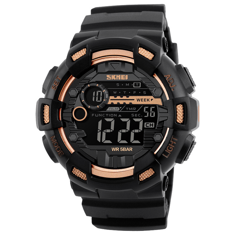 SKMEI 1243 Luminous Week Display Stopwatch Countdown 5ATM Waterproof Dual-Time Sport Men Digital Watch - Trendha