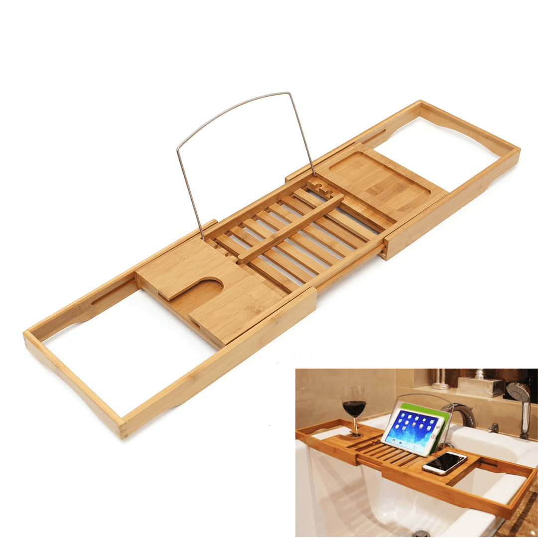 Luxury Bathroom Bamboo Bath Shelf Bridge Tub Caddy Tray Rack Wine Holder Bathtub Rack Support Storage - Trendha