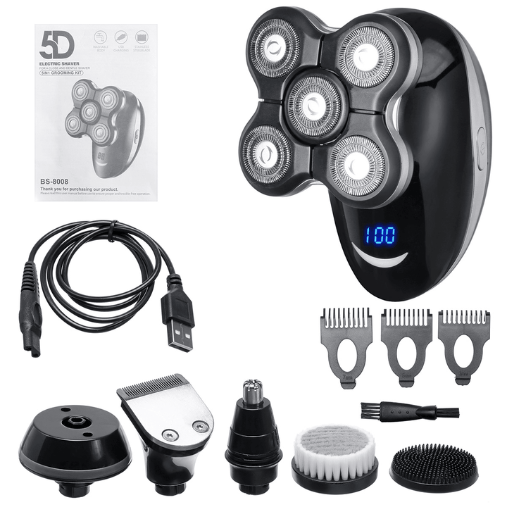 5D Multifunction Electric Shaver Display Beard Razor Nose Hair Removal Hair Clipper Cleansing Brush Kit Nose Hair Clipper Trimming - Trendha