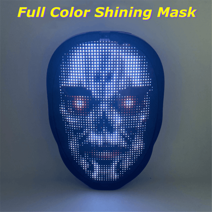 Full-Color LED Face-Changing Luminous Mask Bluetooth APP Control Shining Mask for Halloween Party Prom Bar Nightclub Atmosphere Mask - Trendha